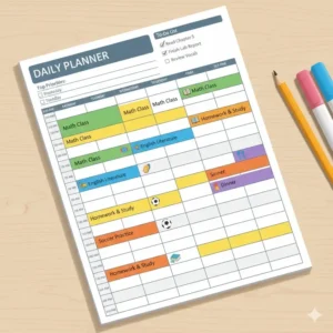 A detailed daily time-blocking page with class times and homework slots found in the best planners for high school students.