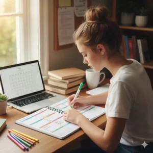 Using time blocking techniques in academic planners for high school students.