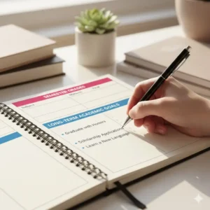 Setting long-term academic goals in custom planners for high school students.