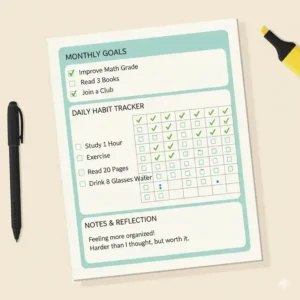 Daily habit tracker and goal setting page of a modern highschool planner.