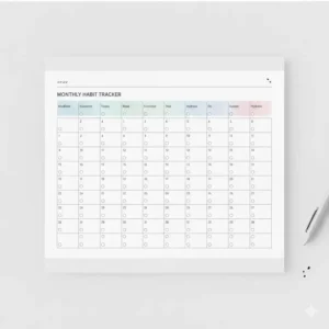 Minimalist illustration of a monthly habit tracker spread within a multi year planner system.