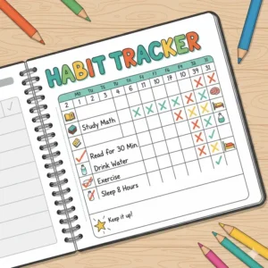 A colorful habit tracker for tracking study hours and health inside the best planners for high school students.