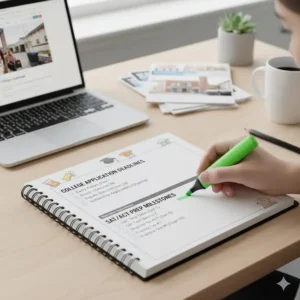 College application checklist section in planners for high school students.