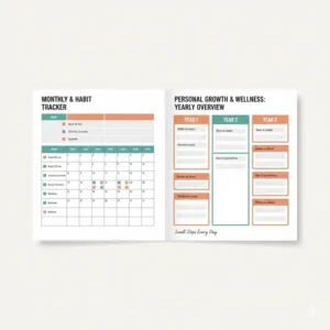 A dedicated habit tracking and personal growth spread featured in a 3 year academic planner.