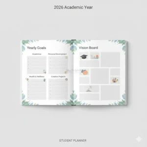 Yearly goal-setting page and vision board template for the student planner 2026.