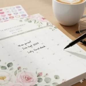 Macro shot of the thick ink-proof paper quality used in this premium 18 month planner 2026.