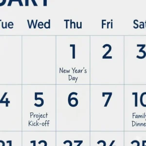 Illustration 1: Close-up view of the blue sky wall calendar 2026 showing the large monthly grid layout.