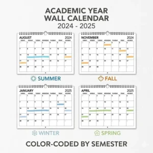 Illustration of a color-coded academic year wall calendar showing different themes for each season.