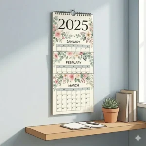 Artistic vertical wall calendar featuring watercolor floral illustrations at the top of each monthly page.