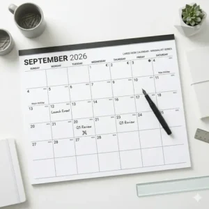 Minimalist design of large desk calendars 2026 with elegant typography.