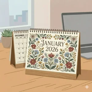 An artistic floral border design featured on these decorative monthly desk calendars 2026.