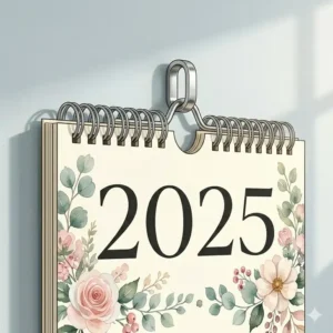 Close-up of a sturdy twin-wire binding and hanging hook on a premium vertical wall calendar.