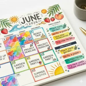 Colorful and creative large desk calendars 2026 with sections for daily goals.