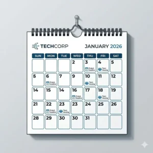 Professional vertical wall calendar for office planning with large date boxes for easy scheduling.