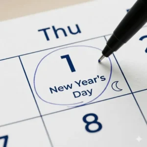 Illustration 6: Noted federal holidays and moon phases displayed on the blue sky wall calendar 2026 pages.