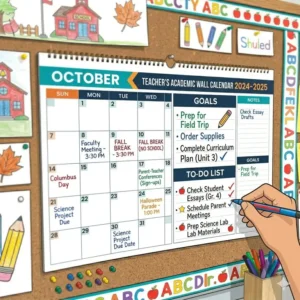 The goal setting and to-do list sidebar section of a modern teacher wall calendar.