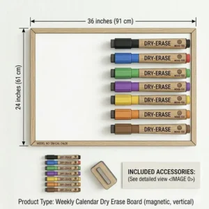 Detailed size guide and dimensions for the large weekly calendar dry erase board.