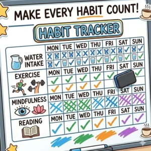 Illustration 6: A specialized weekly marker board layout featuring a habit tracker for fitness and daily routines.