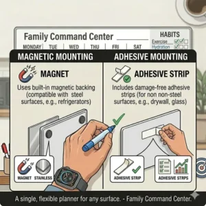 A person checking off completed daily tasks on a dry wipe weekly planner to improve time management.