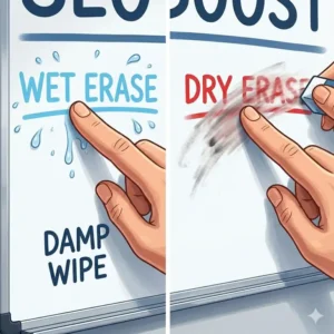 "A smudge test comparison showing the durability of wet dry erase markers versus standard ink."