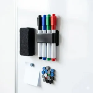 Close-up view of a daily planner whiteboard template featuring sections for hourly tasks, priorities, and notes.