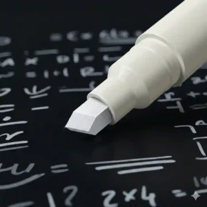 Close-up detail of a durable chisel tip on a white dry erase marker for thick and thin lines.