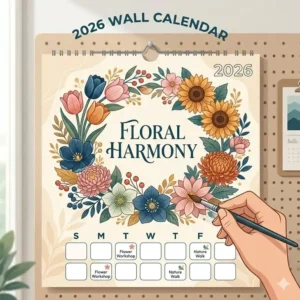 Decorative and artistic floral illustrations on a premium 2026 wall calendar for home decor.