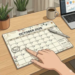 Illustration of clear corner protectors and high-quality binding on a large desk calendar.