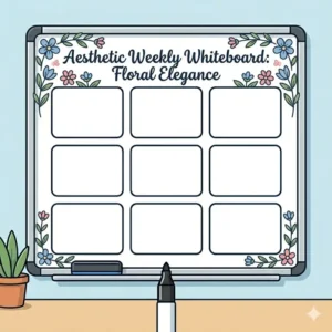 A decorative weekly white board with an aesthetic design and floral art used as functional wall decor.