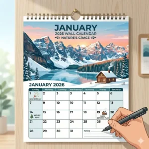 Beautiful nature photography and scenic landscapes on a high quality 2026 wall calendar.