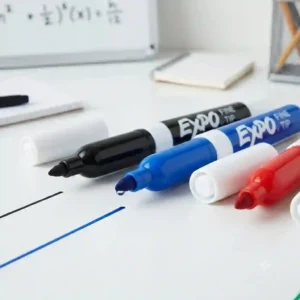 A close-up illustration of the precision nib on fine tip expo markers, showcasing the slim design built for detailed whiteboard writing.