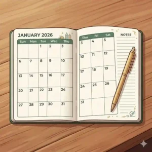 An open view of the monthly grid layout inside a pocket calendars 2026 with clean typography and ample note space.