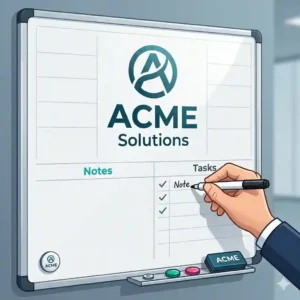 A branded custom whiteboard showing clear logo placement for corporate use.