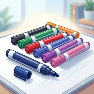An illustration of an 8-pack of vibrant dry erase markers with eraser included.